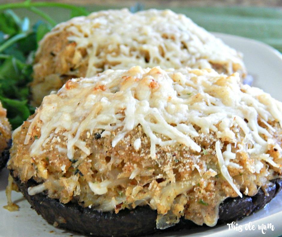 Parmesan Cheese on top of Crab Stuffed Mushrooms