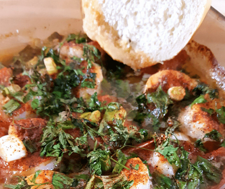 French Bread Dipped in Cajun Shrimp with Bourbon