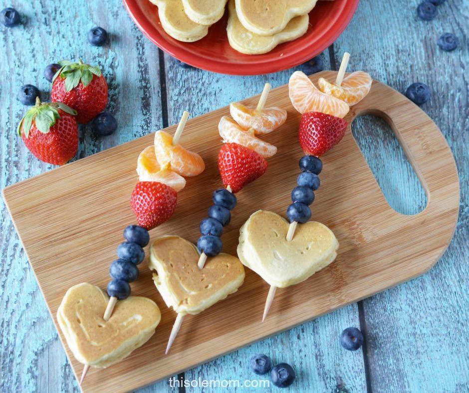 Kids Valentines Day Cupid Arrow Pancake & Fruit Kabobs