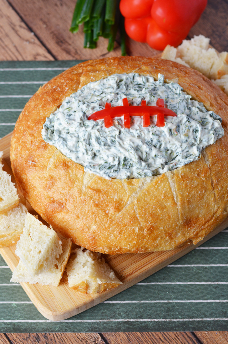 Football Shaped Bread Bowl With Spinach Dip