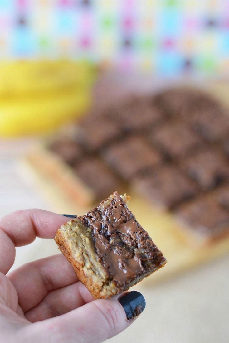 Gluten Free Banana Bars Cut into Squares 