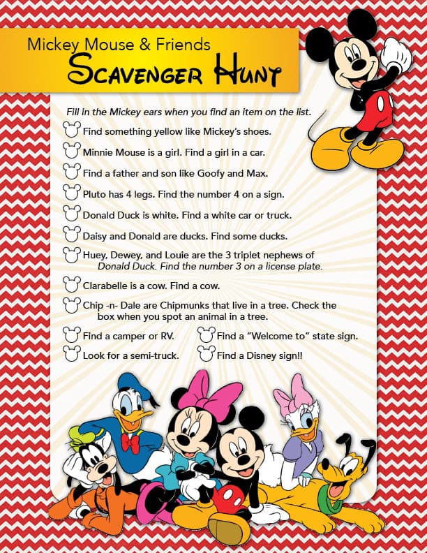 Mickey scavenger Hunt Printable