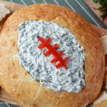 Spinach Dip with Football Shaped Bread Bowl