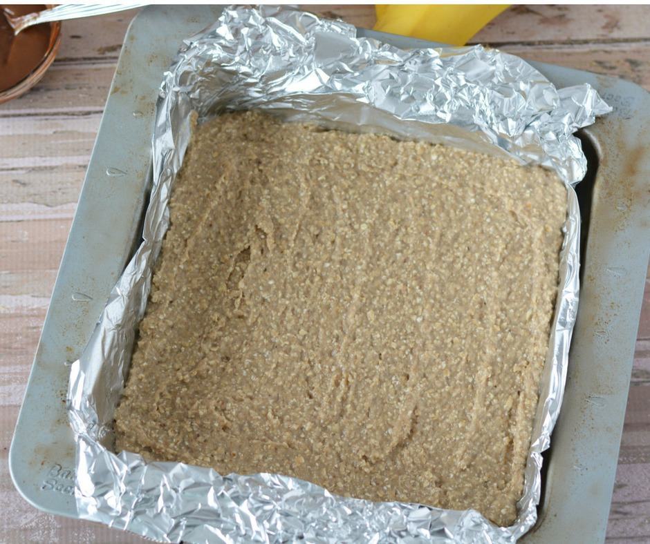 Gluten Free Chocolate Banana Bars being poured into pan