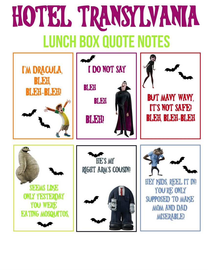 Hotel Transylvania Lunch Box Quotes Notes 