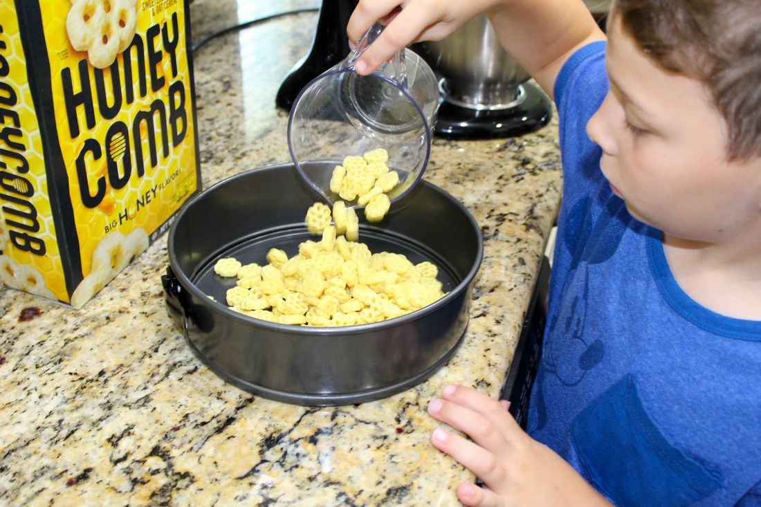 Pouring ingredients into the cake pan