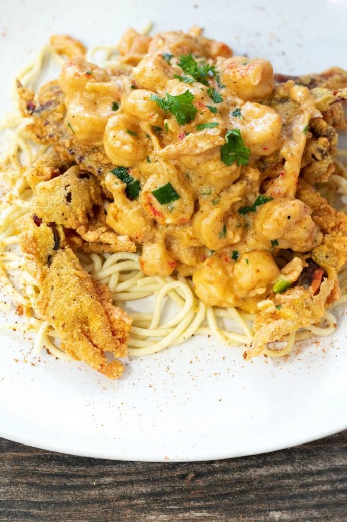 Fried Soft Shell Crabs With Crawfish Sauce