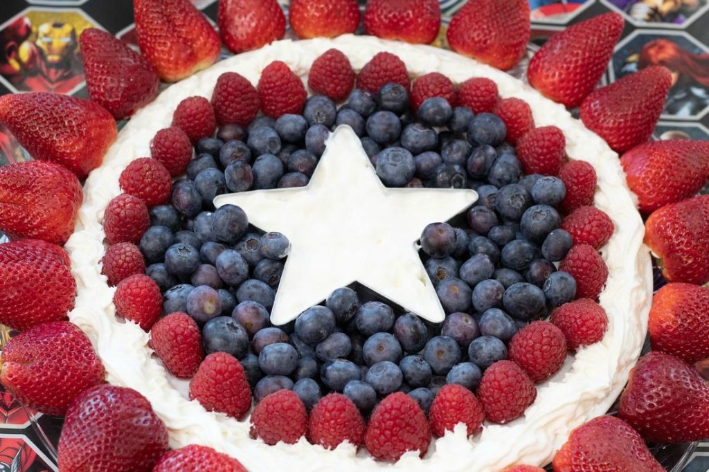 Captain America Fruit Tray with Star Center filled with Whipped Cream 