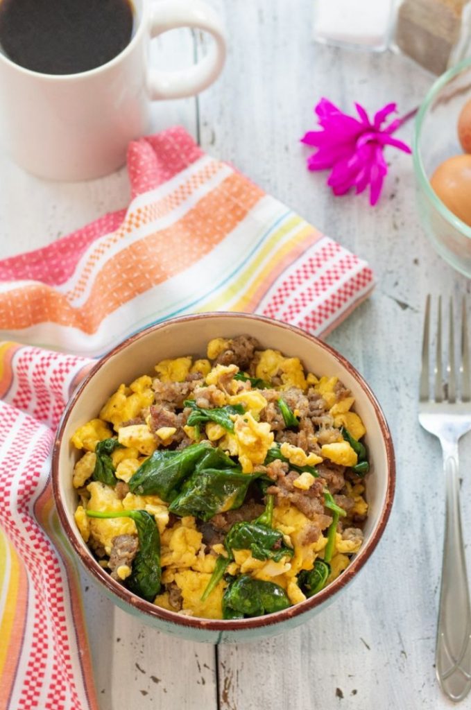 Keto Sausage, Egg, and Spinach Breakfast Bowls