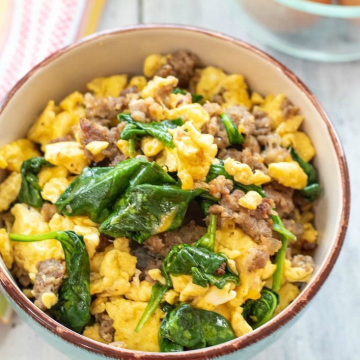 Keto Sausage, Egg, and Spinach Breakfast Bowls