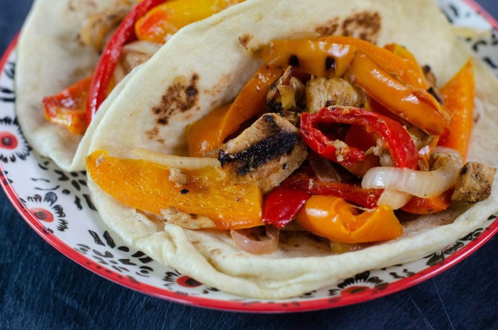 Skillet Chicken Fajitas in Tortillas