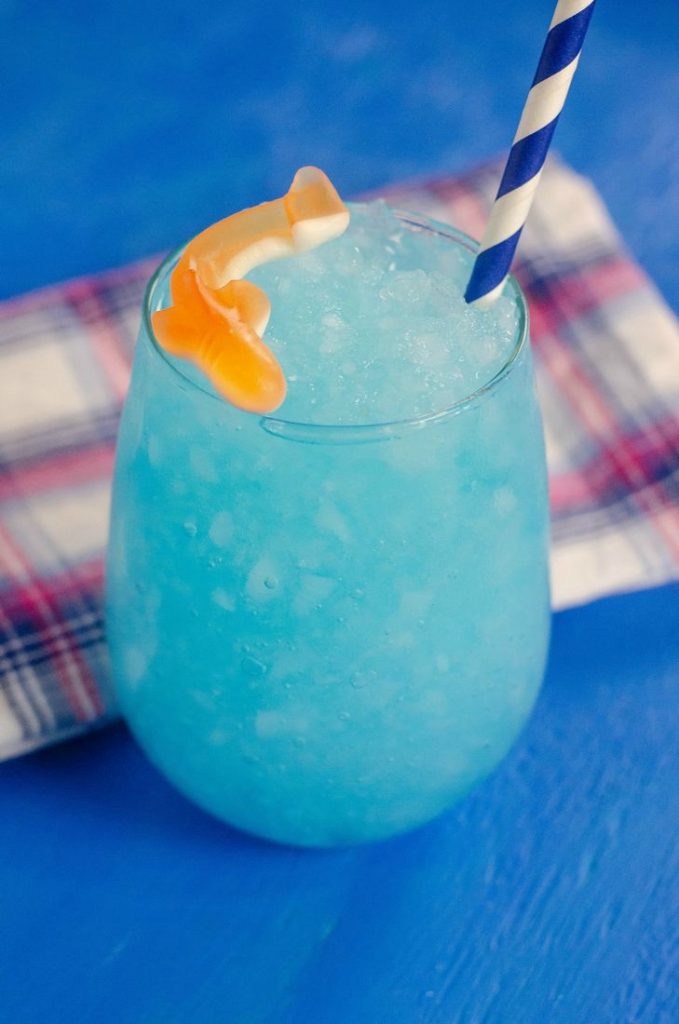Blue Curacao Drink with Shark Gummy