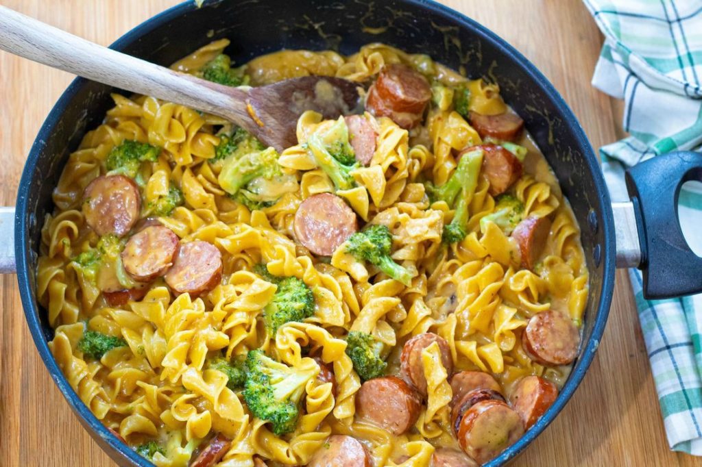 Cheesy Broccoli Sausage Pasta Skillet