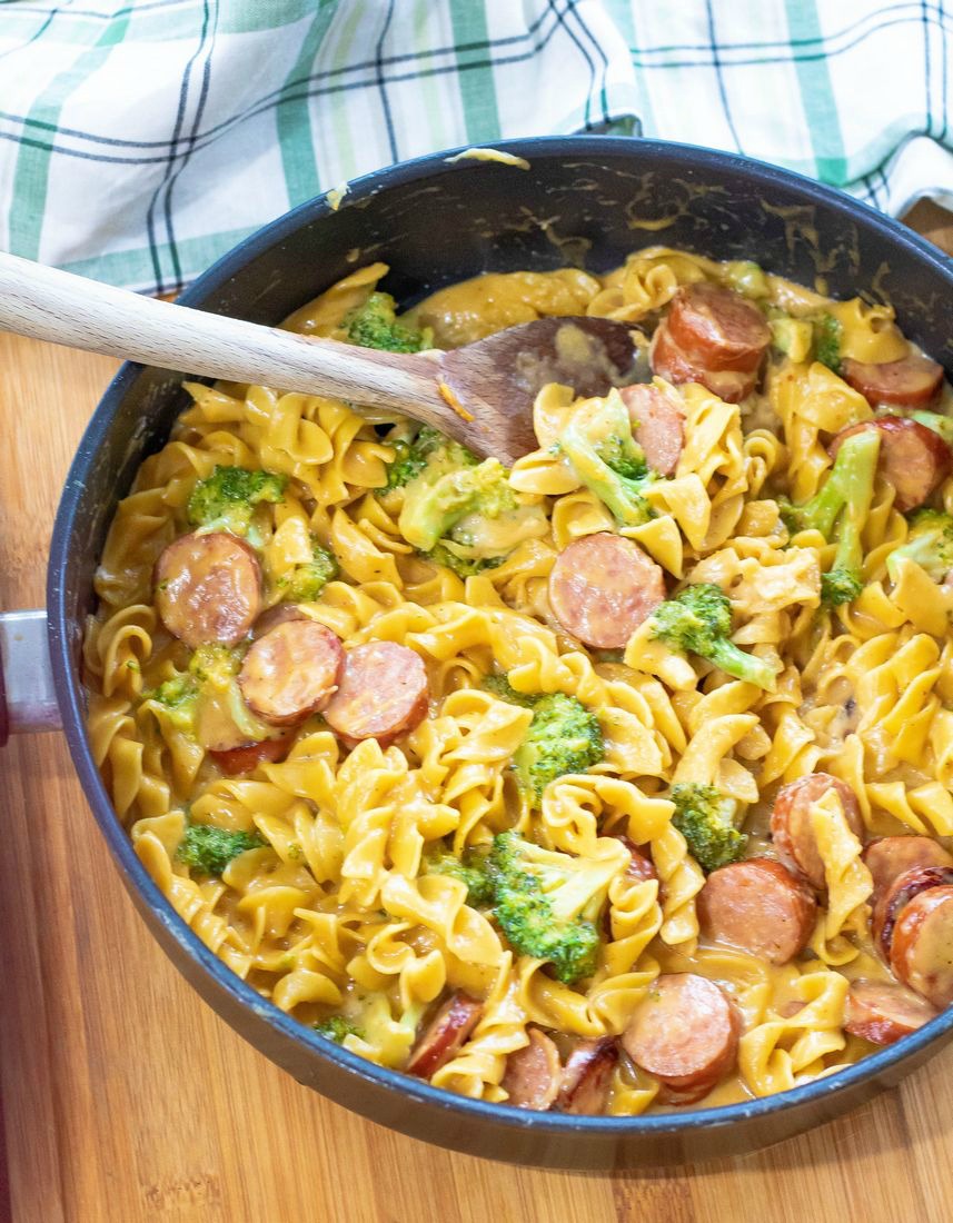 Cheesy Broccoli Sausage Pasta Skillet This Ole Mom