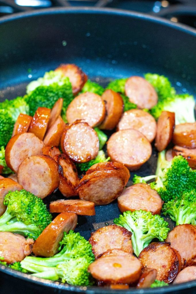 Cheesy Broccoli Sausage Pasta Skillet - This Ole Mom