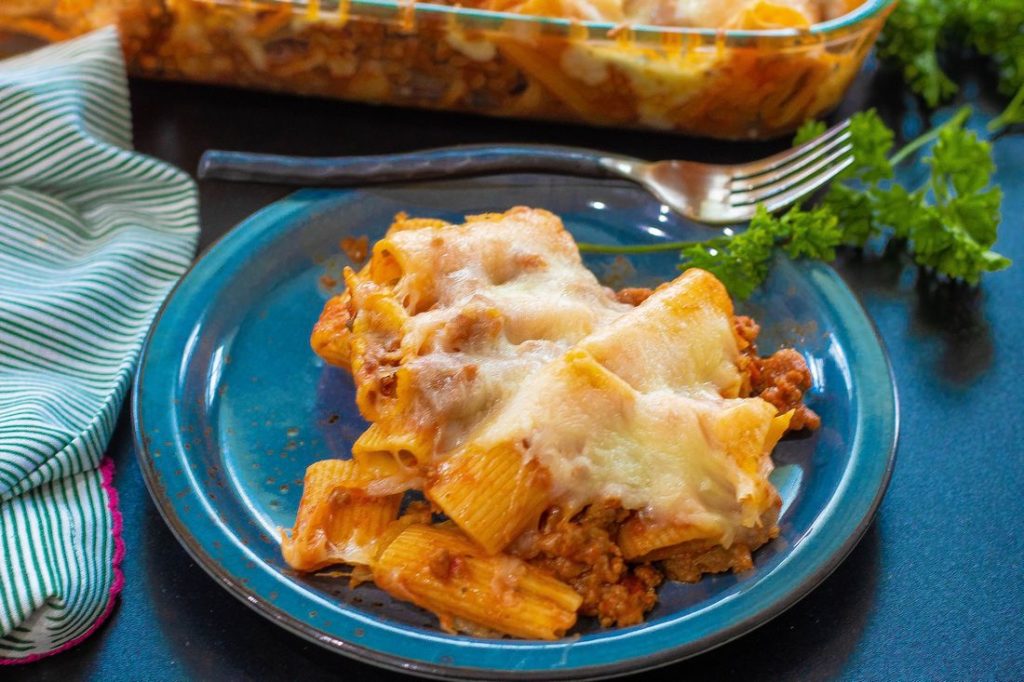 Rigatoni Pasta with Cheese and Sausage Casserole