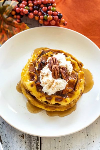 Pumpkin Spice Cinnamon Rolls Waffles