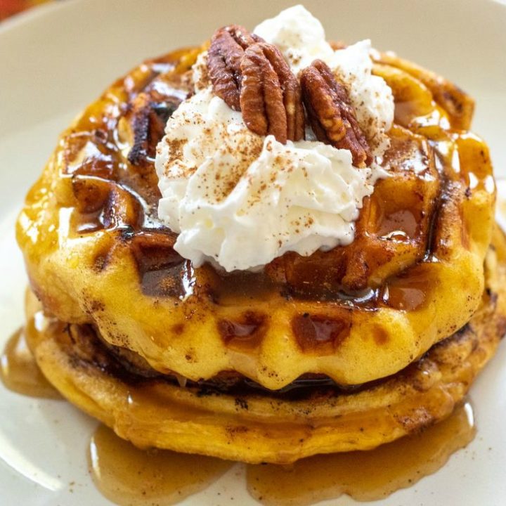 Pumpkin Spice Cinnamon Rolls Waffles