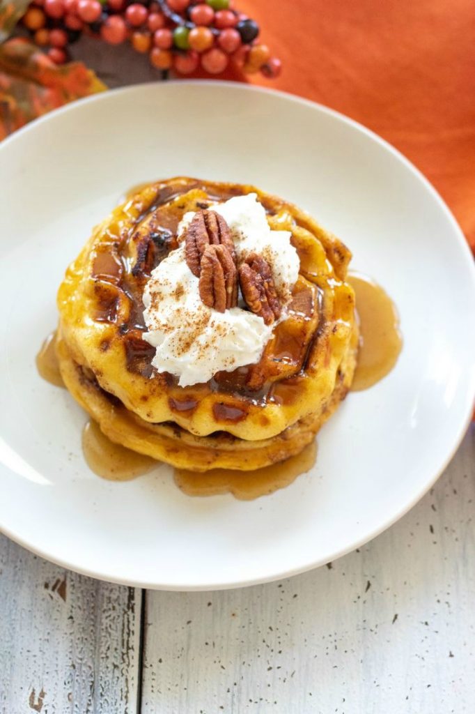 Pumpkin Spice Cinnamon Rolls Waffles