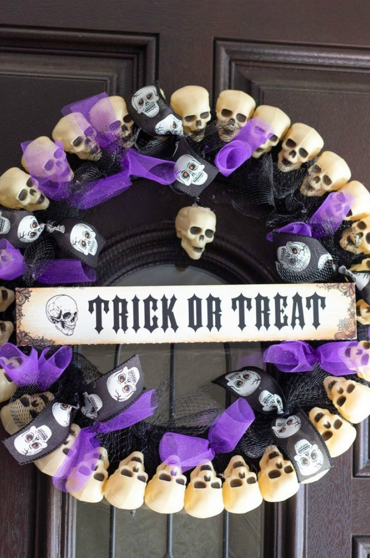 Dollar Tree Halloween Skull Wreath - This Ole Mom