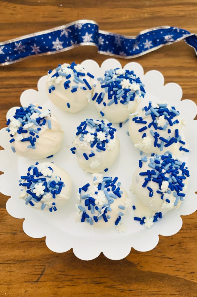 Brownie Truffles with Snowflake Sprinkles