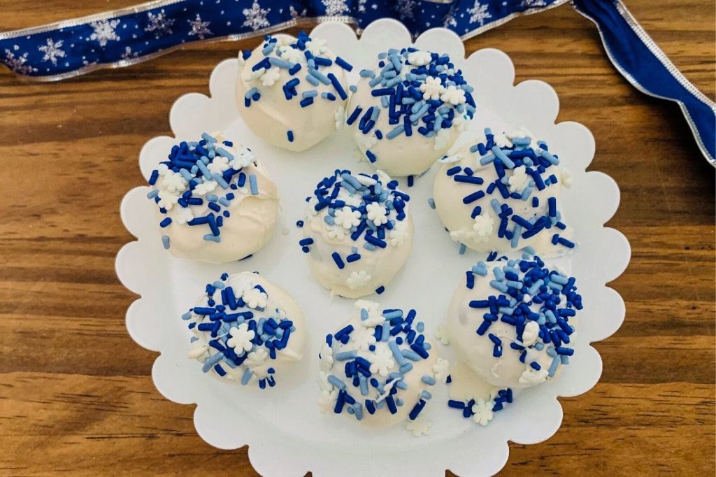 Brownie Truffles with Snowflake Sprinkles