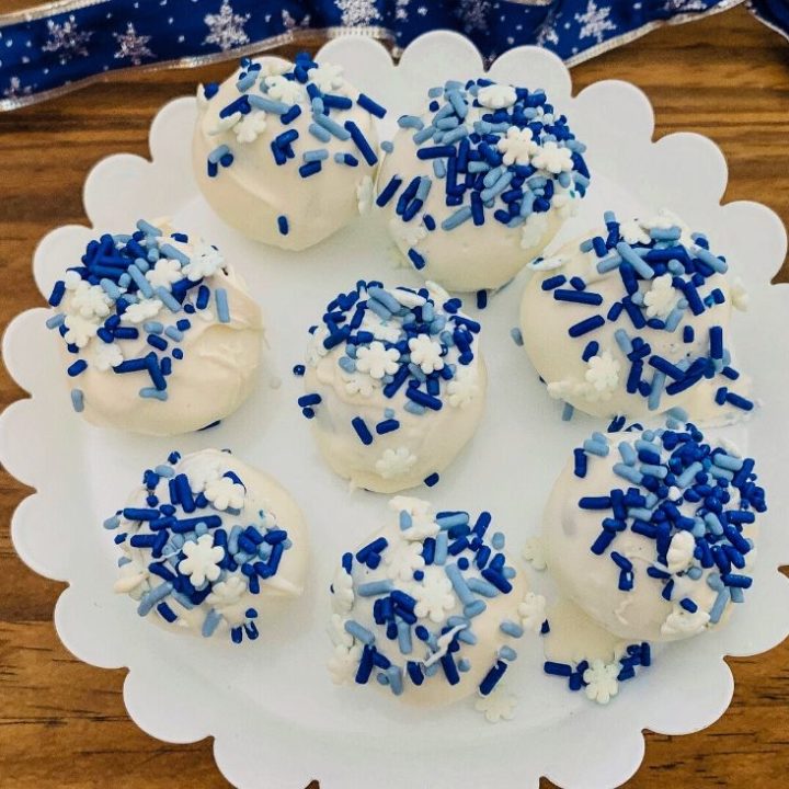 Brownie Truffles with Snowflake Christmas Sprinkle Mix