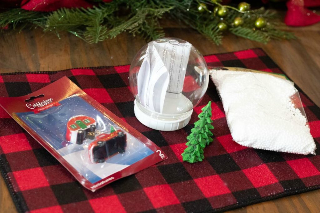 Supplies for DIY Waterless Christmas Snow Globes