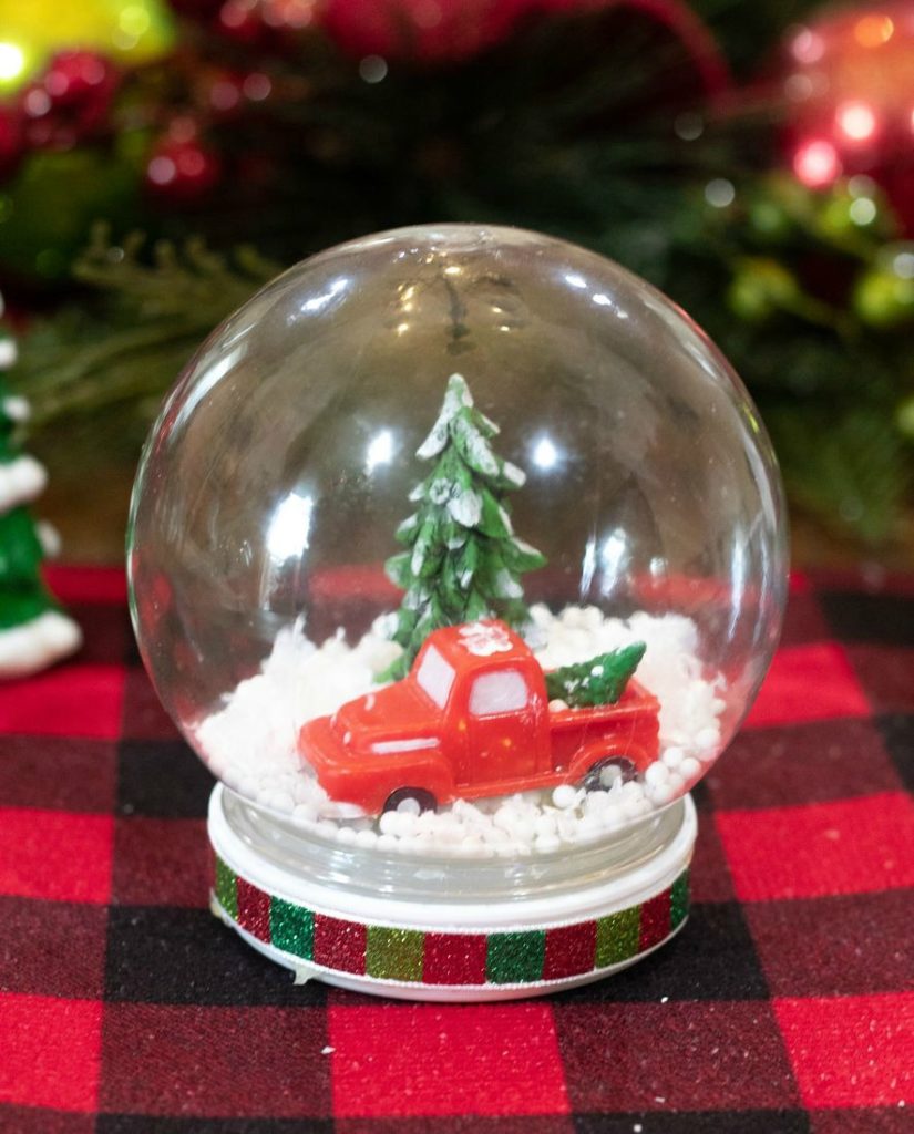 DIY Waterless Christmas Snow Globe with Red Vintage Truck