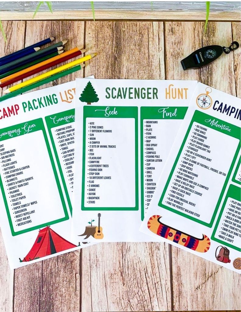 FREE Camping Printables (Camp Packing List, Scavenger Hunt, and Camping Activity List)