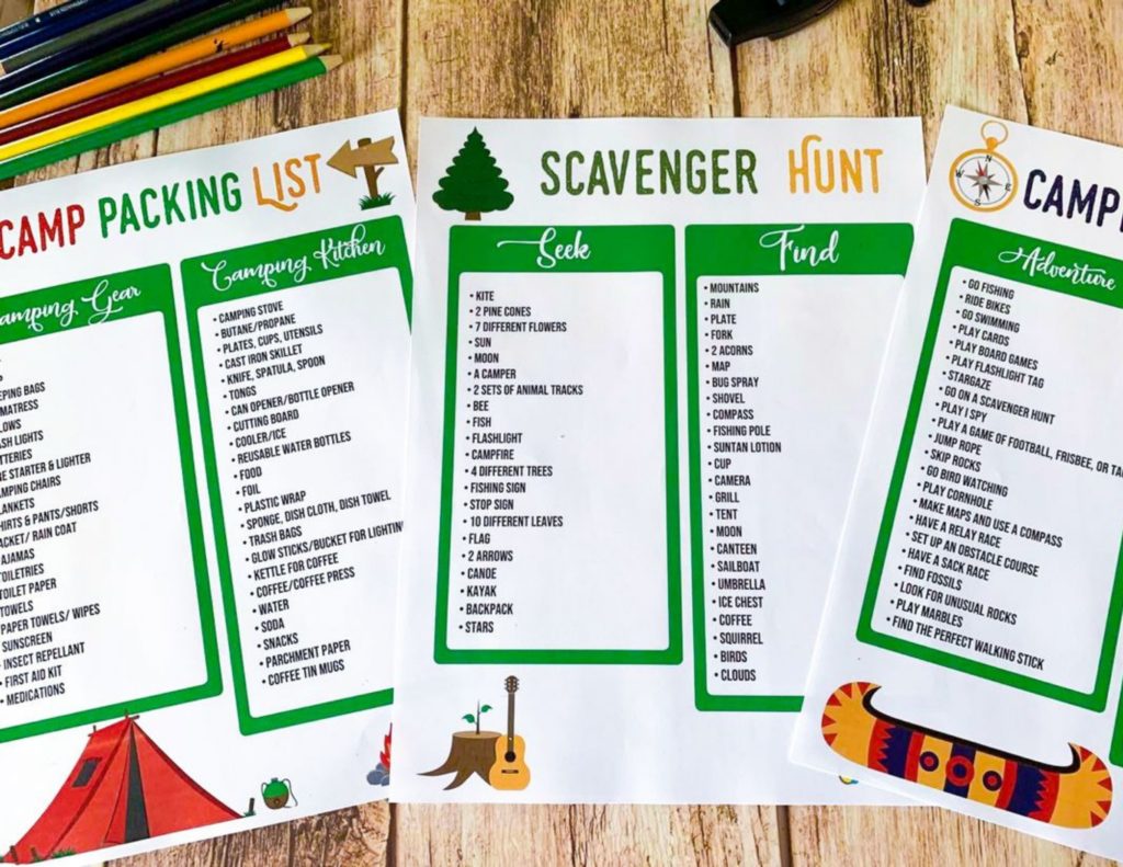 FREE Camping Printables (Camp Packing List, Scavenger Hunt, and Camping Bucket List)