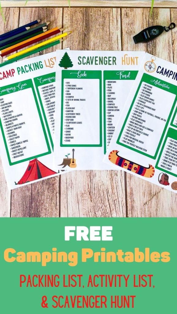 Free Camping Printables (Camp Packing List, Scavenger Hunt, and Camp Bucket List) 