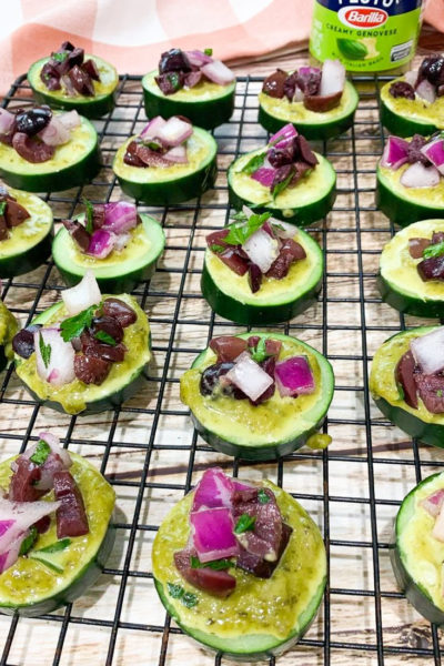 Grecian Cucumber Pesto Bites