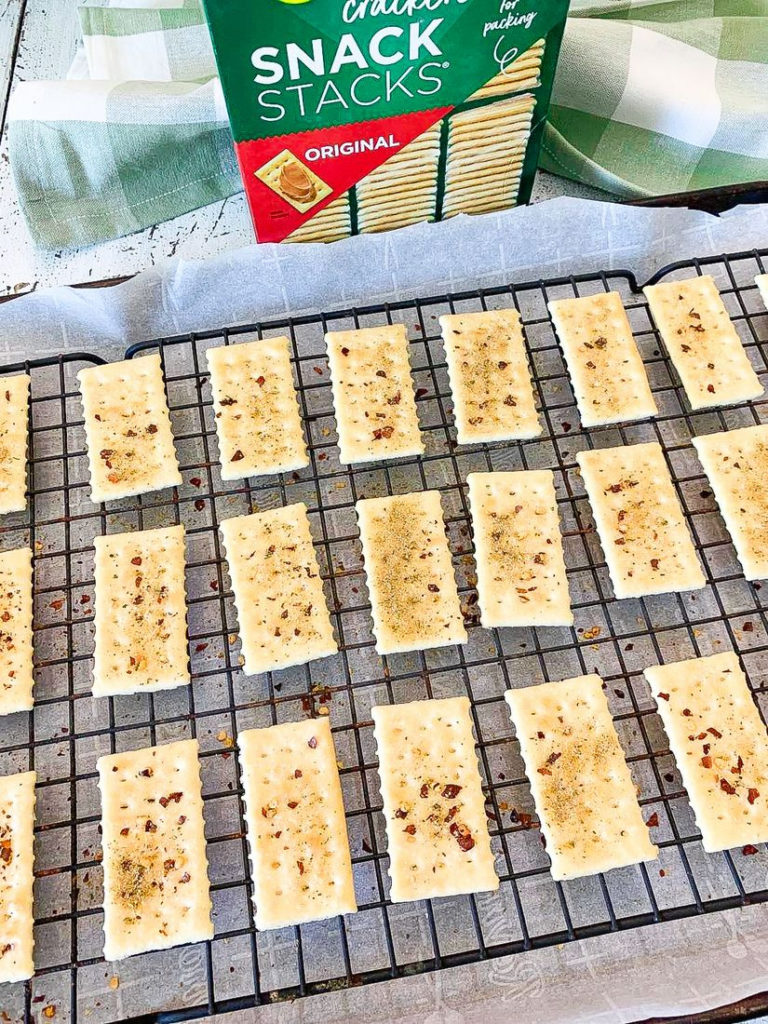 Bacon Wrapped Crackers on a wire rack