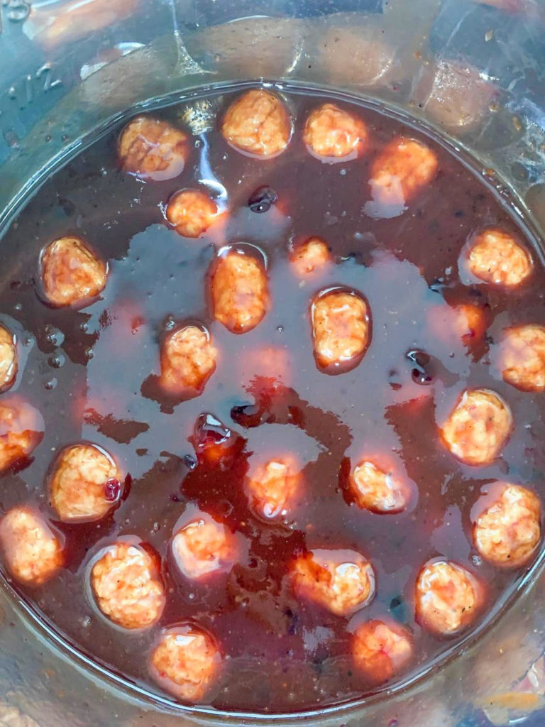 Frozen Meatballs in Instant Pot with Grape Jelly and BBQ Sauce and Sweet Chili Sauce