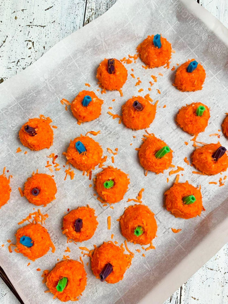 Jello Halloween Coconut Balls on tray